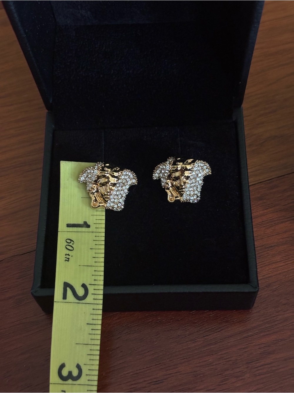 Versace Gold and Crystal Medusa Head Earrings - Picture 3 of 6